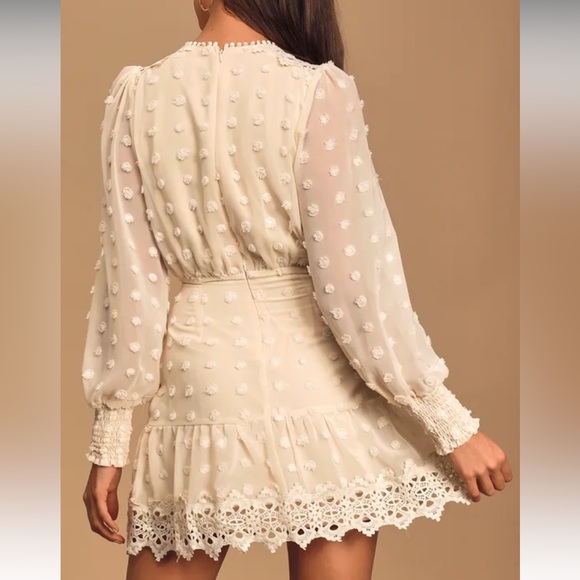 LLulus Lust or Love Cream Embroidered Lace Long Sleeve Dress Size Medium - Picture 5 of 11